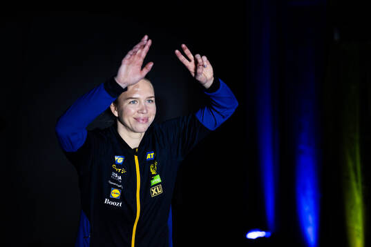Jenny Carlson of Sweden enters the pitch