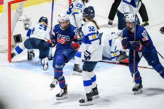 Hannah Bilka of USA celebrates scoring 1-0
