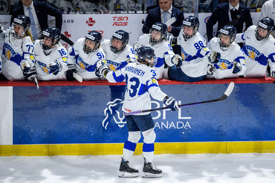 Michelle Karvinen of Finland celebrates
