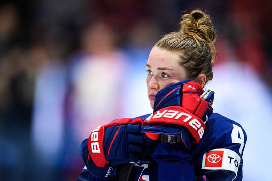 Caroline Harvey of USA looks dejected