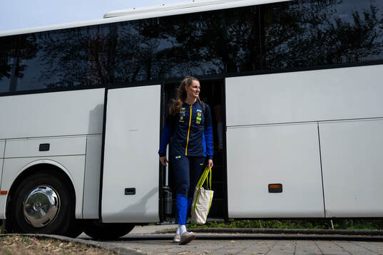 Kristin Thorleifsdottir of Sweden arrives to the arena