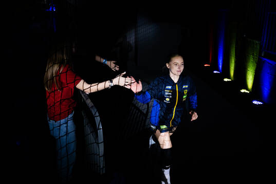 Mathilda Lundström of Sweden enters the arena
