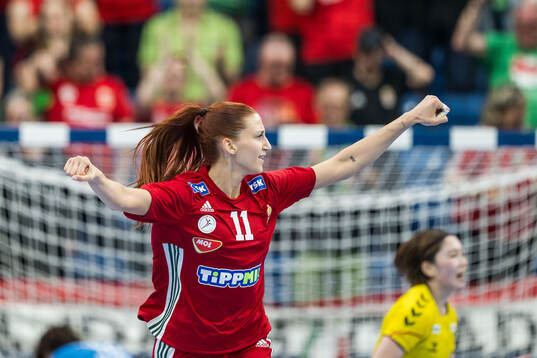 Anna Albek of Hungary celebrates