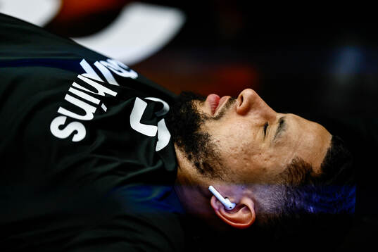 Norrköpings Marcus Tyus före basketmatchen i herrarnas