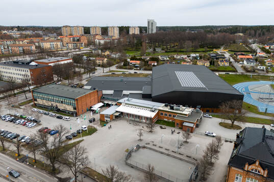 Drönarvy av Täljehallen