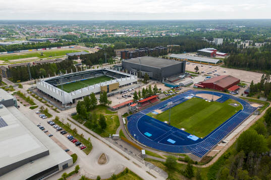 Drönarvy av Gavlehov, Gavlevallen, Gunder Häggstadion och