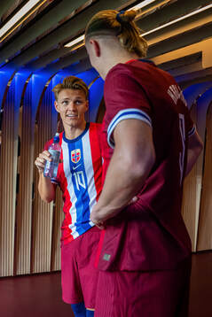 Martin Ødegaard and Erling Braut Haaland of Norway at