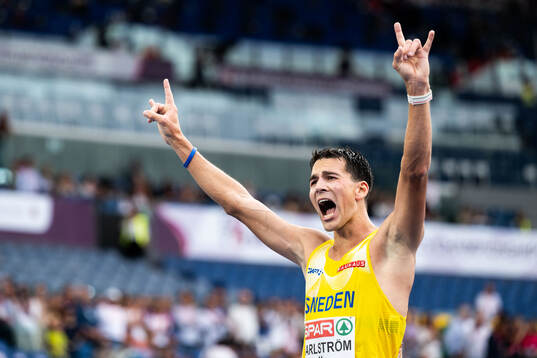 Perseus Karlström of Sweden celebrates