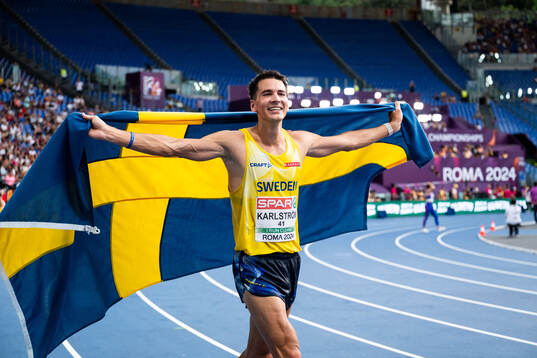 Perseus Karlström of Sweden celebrates