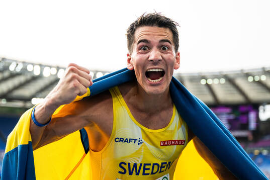 Perseus Karlström of Sweden celebrates