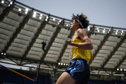 Melwin Lycke Holm of Sweden celebrates when competing in