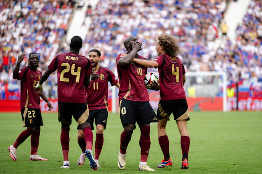 Romelu Lukaku of Belgium celebrates a goal that was later