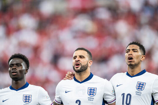 Bukayo Saka, Kyle Walker and Jude Bellingham of England