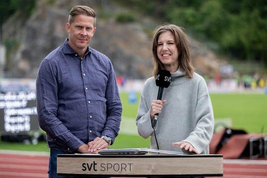 Christian Olsson och Lotta Fahlberg i SVTs studio