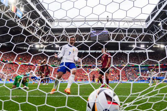 Goalkeeper Koen Casteels and Timothy Castagne of Belgium