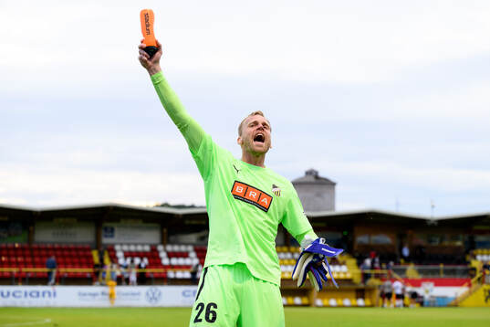 Goalkeeper Peter Abrahamsson of Häcken celebrates