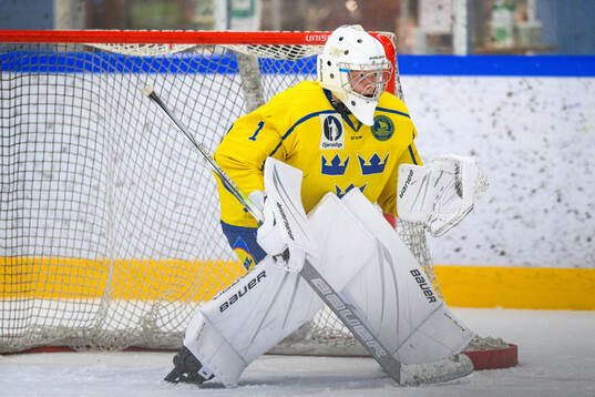Goaltender Axel Göransson of Sweden