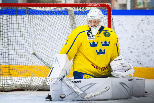 Goaltender Axel Göransson of Sweden
