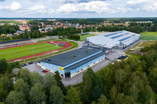 Drone view of Backavallen, Kronfågel Ishall and Kronfågel