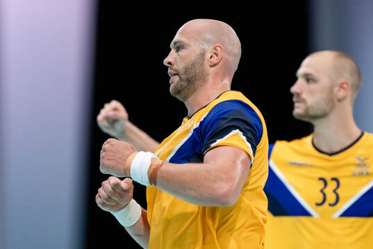 Albin Lagergren and Lukas Sandell of Sweden celebrate in a