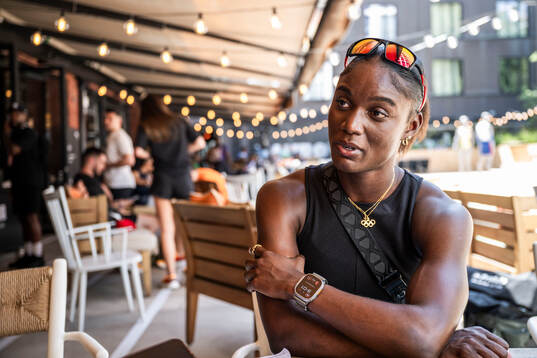 Shericka Jackson of Jamaica  at a press meet for athletics