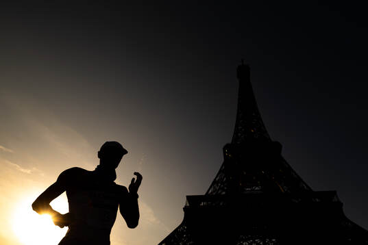 The silhouette of an athlete competing in men's 20 km race