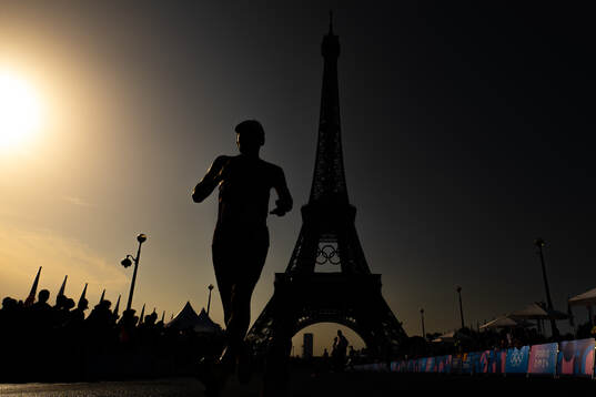 The silhouette of an athlete competing in men's 20 km race