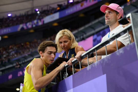 Armand Duplantis of Sweden with coach Helena Duplantis and