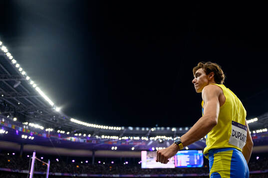 Armand Duplantis of Sweden celebrates in men's athletics
