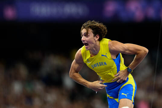Armand Duplantis of Sweden celebrates