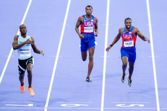 Letsile Tebogo of Botswana, Noah Lyles of USA and Erriyon
