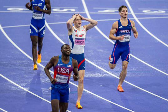 Karsten Warholm of Norway looks dejected