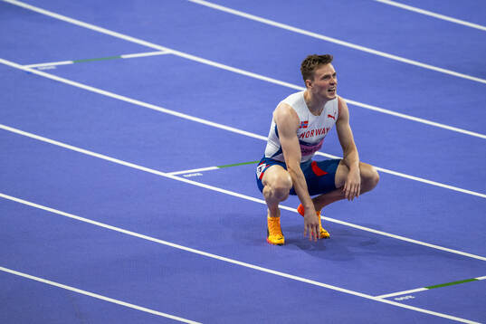 Karsten Warholm of Norway looks dejected