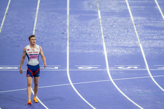 Karsten Warholm of Norway looks dejected