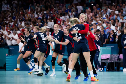 Goalkeeper Katrine Lunde and Henny Ella Reistad of Norway
