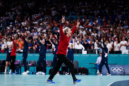 Goalkeeper Katrine Lunde of Norway celebrates