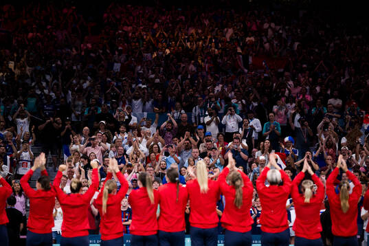 Players of Norway celebrate their gold at the medal ceremony