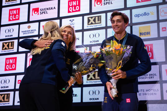 Helena Duplantis and Armand Duplantis of Sweden during a