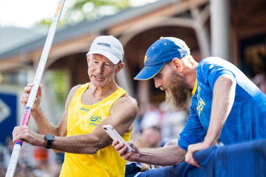 Coach Jonas Asplund and Ingemar Stenmark of Sweden when