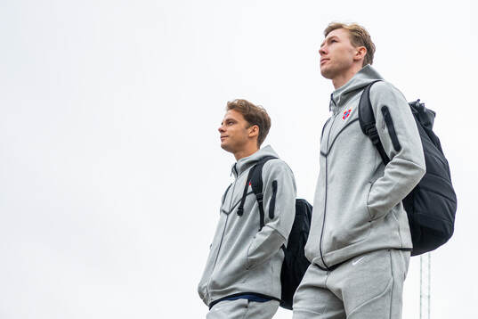 Felix Horn Myhre and goalkeeper Mathias Dyngeland of the