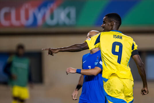 Alexander Isak of Sweden celebrates the 0-1 goal