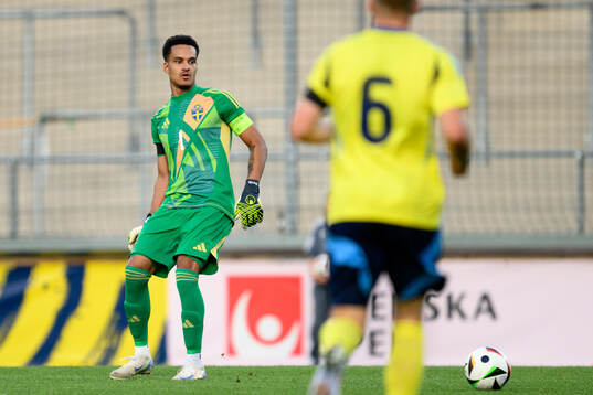 Goalkeeper Oliver Dovin of Sweden
