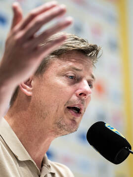 Head coach Jon Dahl Tomasson of Sweden at the press
