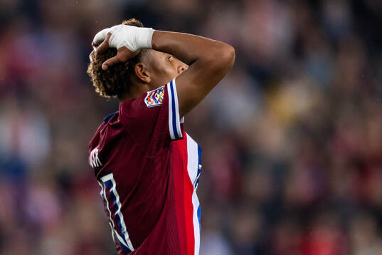 Antonio Nusa of Norway looks dejected