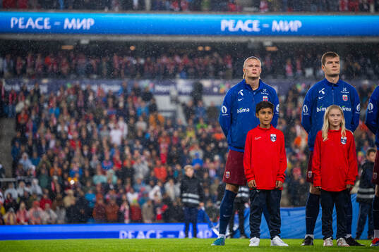 Erling Braut Haaland and Alexander Sørloth of Norway line