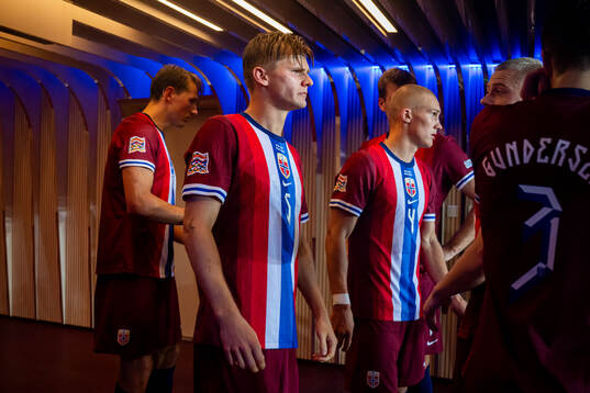 David Møller Wolfe and players of Norway at half-time