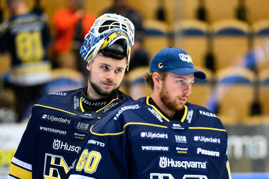 HV71s målvakt Frederik Dichow och målvakt Hugo Alnefelt