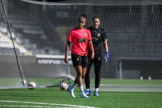 Goalkeeper Jennifer Falk and Felicia Schröder