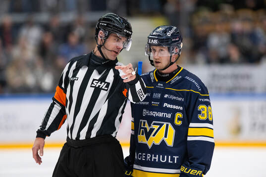 Domare Richard Magnusson och HV71s Olle Alsing