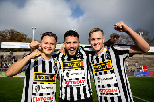 Landskronas målskyttar Vincent Sundberg, Edi Sylisufaj och